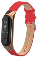 Xiaomi Leather strap with metal case replacement bracelet for Mi Band 3 Color: Red MI - Watch Strap