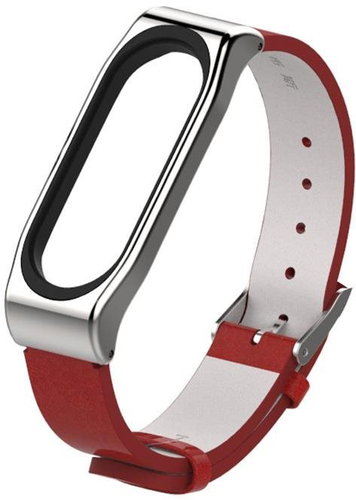 Xiaomi Leather strap for Mi Band 3/4 Color: Red-Silver MIBANDCZX00583 - Watch Strap - Main image