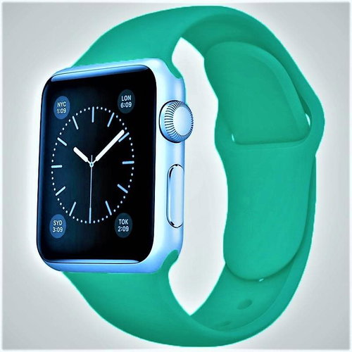 Solid colour silicone bracelet with double stud for Apple Watch 42/44 mm Color: Green MIBANDCZX0 - Watch Strap - Main image