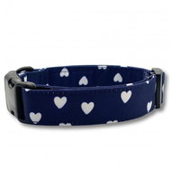 Collar for dogs Love - dark blue with hearts - L - Dog Collar