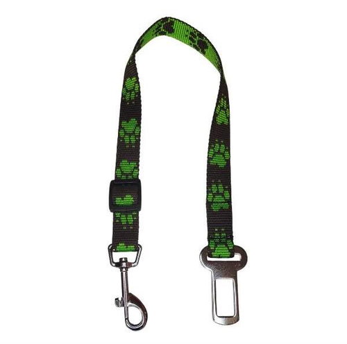 Palkar car seat belt for medium-sized dogs 55 cm × 20 mm, black-green with paws - Dog Seat Belt - Main image