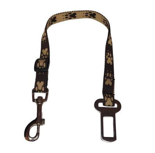 Palkar car seat belt for small dogs 50 cm × 16 mm, brown with paws - Dog Seat Belt - Main image