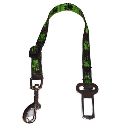 Palkar car seat belt for small dogs 50 cm × 16 mm, brown-green with paws - Dog Seat Belt - Main image
