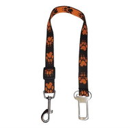 Palkar car seat belt for medium-sized dogs 55 cm × 20 mm, black-orange with paws - Dog Seat Belt