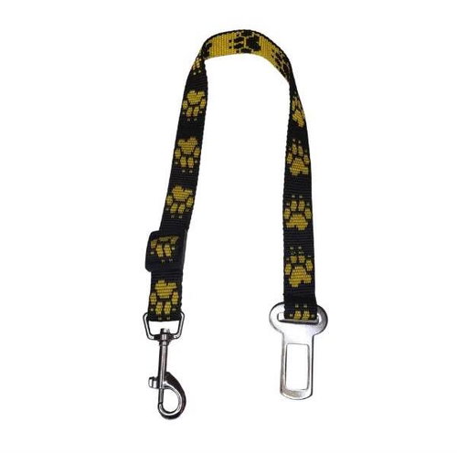 Palkar car seat belt for medium-sized dogs 55 cm × 20 mm, black and yellow with paws - Dog Seat Belt - Main image