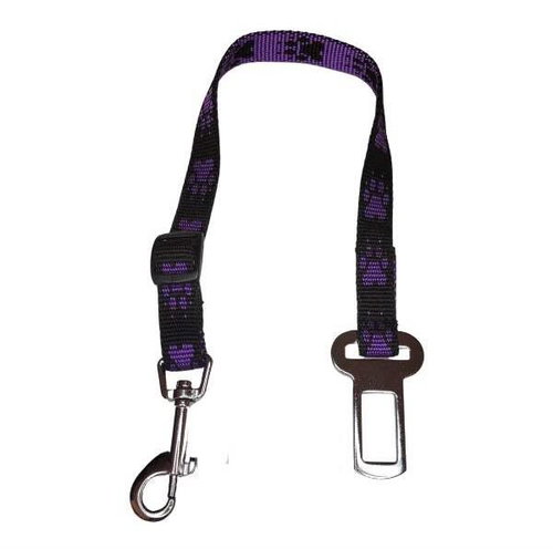 Palkar car seat belt for small dogs 50 cm × 16 mm, black and purple with paws - Dog Seat Belt - Main image