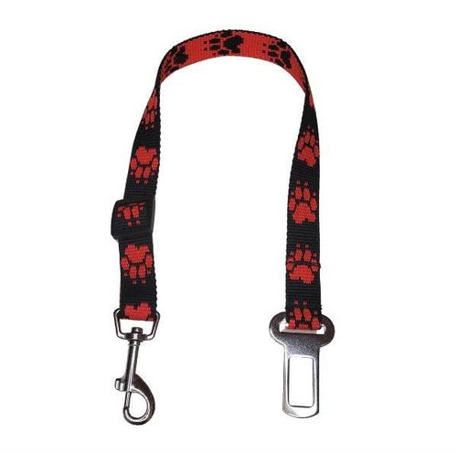 Palkar car seat belt for medium-sized dogs 55 cm × 20 mm, black and red with paws - Dog Seat Belt - Main image
