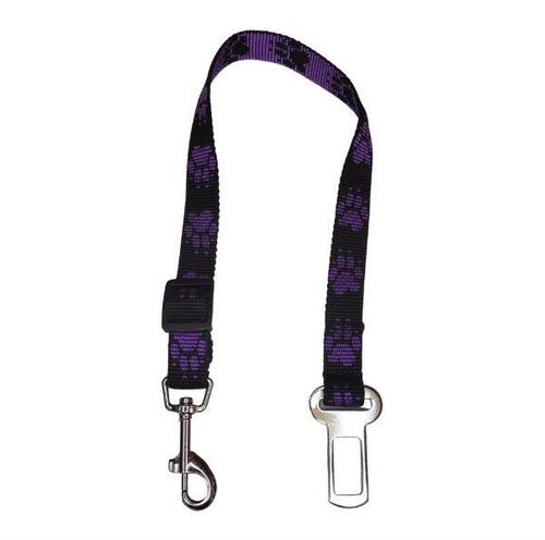 Palkar car seat belt for medium-sized dogs 55 cm × 20 mm, black and purple with paws - Dog Seat Belt - Main image
