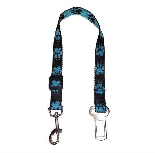 Palkar car seat belt for medium-sized dogs 55 cm × 20 mm, black and light blue with paws - Dog Seat Belt - Main image