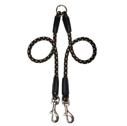 Palkar Leash for dogs 50 cm × 14 mm black - beige - Double Dog Leash - Main image