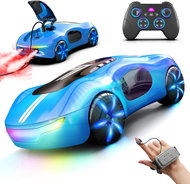 AEROQUEST RC stunt car with gesture control, light effects and smoke blue - Remote Control Car