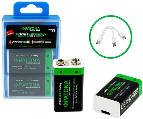 PATONA PREMIUM LR22/6F22 400m Ah, USB-C töltéssel, 2db - Tölthető elem - Fő fotó