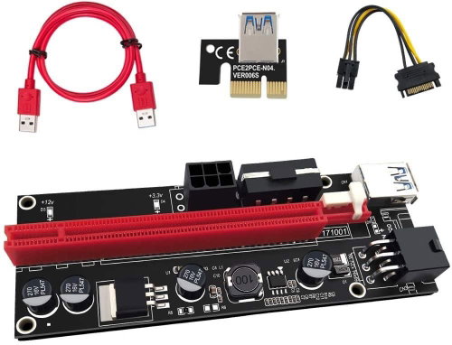 PCIe Riser x1 to x16 Card (6-pin, MOLEX, SATA) Version 009 - gerade - Adapter - Hauptbild