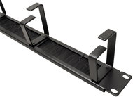 ROLINE 19'' tie-out panel 1U, single-sided, through with brush, 4 × clamp, black - Cable Organiser