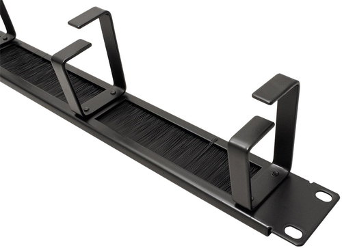 ROLINE 19'' tie-out panel 1U, single-sided, through with brush, 4 × clamp, black - Cable Organiser - Main image