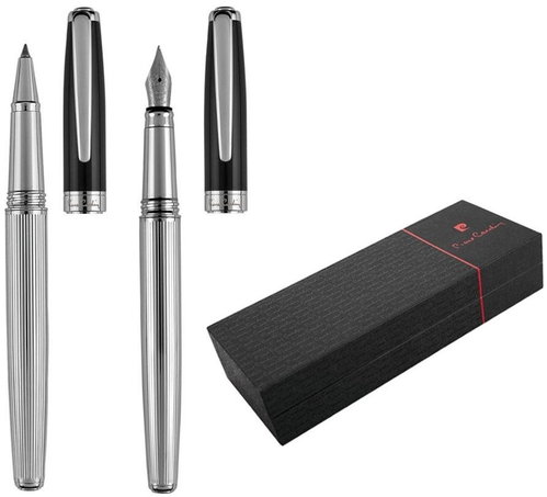 PIERRE CARDIN CHRISTOPHE Rollerball + Fountain Pen Set, Black-silver - Writing Set - Main image