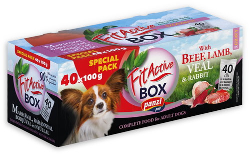 FITACTIVE Adult Fitabox Beef & Lamb & Veal & Rabbit 40×100g - Dog Food Pouch - Main image