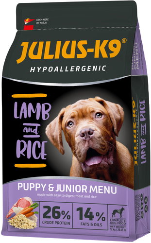 JULIUS K-9 Puppy & Junior Hypoallergenic Lamb & Rice 12kg - Dog Kibble - Main image