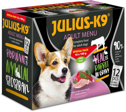 JULIUS K-9 Adult Special Pack Veal & Rabbit 12×100g - Dog Food Pouch - Main image