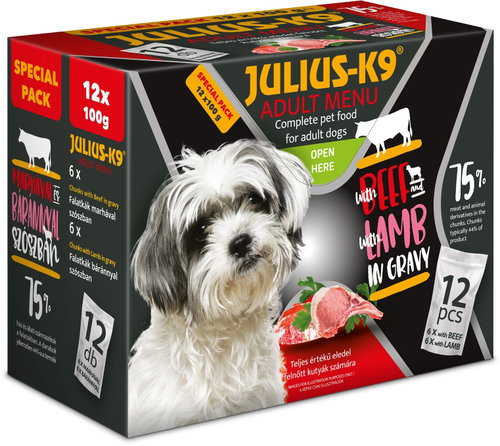 JULIUS K-9 Adult Special Pack Beef & Lamb 12×100g - Dog Food Pouch - Main image