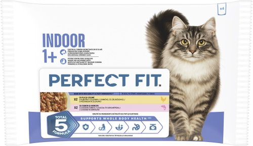 Perfect Fit Indoor 1+ Wet Cat Food Chicken and Fish Selection 4×85g - Cat Food Pouch - Main image