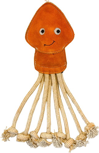 PafDog® Ollie the squid in leather and jute, with sound - 40 cm - Dog Toy - Main image