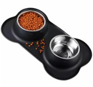 MDS Dvojitá miska pro domácí mazlíčky 2 × 250 ml, černo-stříbrná - Dog Bowl