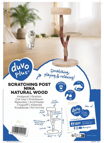 DUVO+ Škrabací strom Nina z prírodného dreva 46 × 40 × 86 cm - Škrabadlo pre mačky - Hlavný obrázok