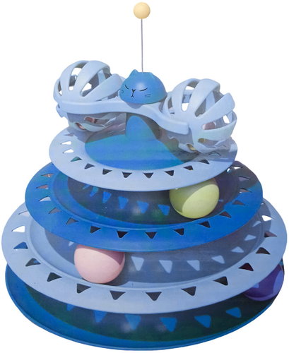Zooted Cat toy - Tower with rotation and bell, blue - Cat Toy - Main image