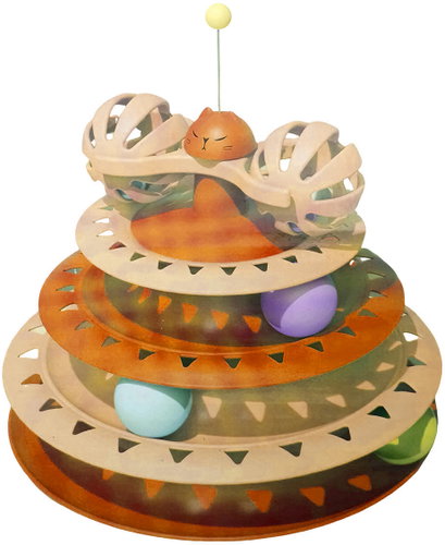 Zooted Cat toy - Tower with rotation and bell, orange - Cat Toy - Main image
