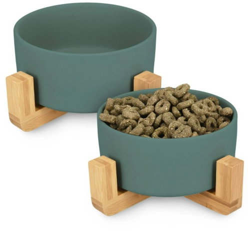 Navaris Ceramic bowls 2 × 850 ml green - Cat Bowl - Main image