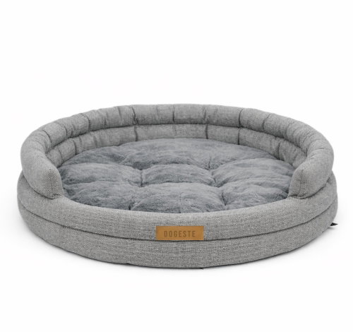 Dogeste Round Dog Bed with Raised Edge 100 × 100cm, Grey - Pet Bed - Main image