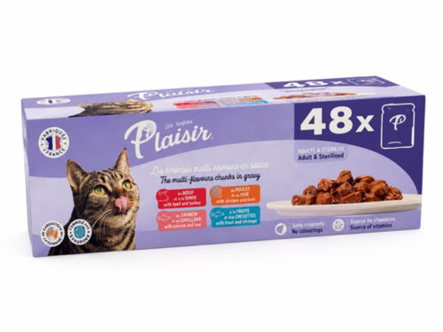 Plaisir Cat Multipack for Adult and Sterilised Cats 48 × 85g - Cat Food Pouch - Main image