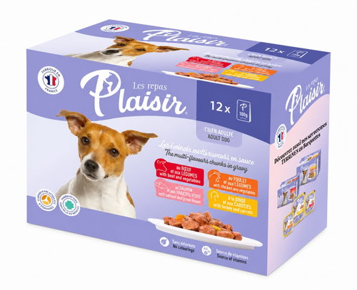 Plaisir Dog kapsičky pro dospělé psy 12 × 100 g - Dog Food Pouch - Main image