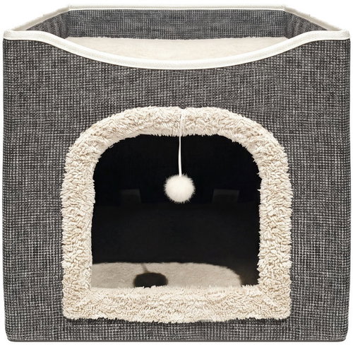 Rebel RA-1113-M cat house with scratching post 40×40cm, grey - Pet Bed - Main image