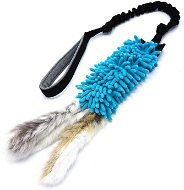 Squeaky critters, Mop with rabbit fur tassel, blue - Dog Toy