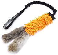 Squeaky critters, Mop with rabbit fur tassel, orange - Dog Toy