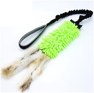 Squeaky critters, Mop with rabbit fur tassel, green - Dog Toy