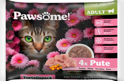 Pawsome! Adult with turkey meat Multipack 4x85 g - Cat Food Pouch - Main image