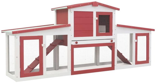 VidaXL Large outdoor rabbit hutch, red and white 204 × 45 × 85 cm, wood - Rabbit Hutch - Main image