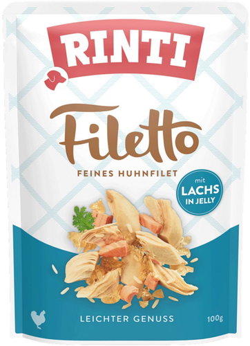 Finnern Rinti Filetto Capsule Chicken + salmon in jelly 6 × 100 g - Dog Food Pouch - Main image