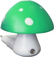 LED detská lampička do zásuvky Muchotrávka zelená 0,4 W/230 V/6400 K, súmrakový senzor - Nočné svetlo
