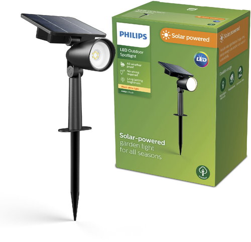 Philips Ashlyn outdoor solar ground LED spotlight 1,4 W, 150 lm, 2700 K, IP44, black - LED Reflector - Main image