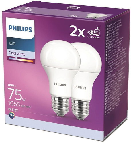 Philips LED 10-75W, E27 4000K, 2pcs - LED Bulb - Main image