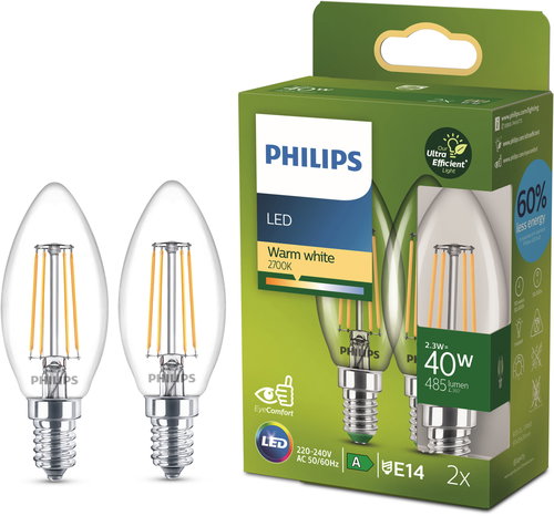 Philips LED 40W B35 E14 2700K CL UE 2PF/SRT - LED-Birne - Hauptbild