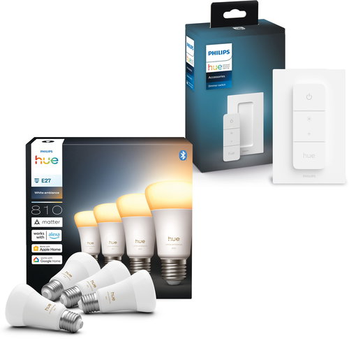 Philips Hue White Ambiance 6 W 810 E27 4 Stk. + Hue dimmer switch V2 - Satz - Hauptbild