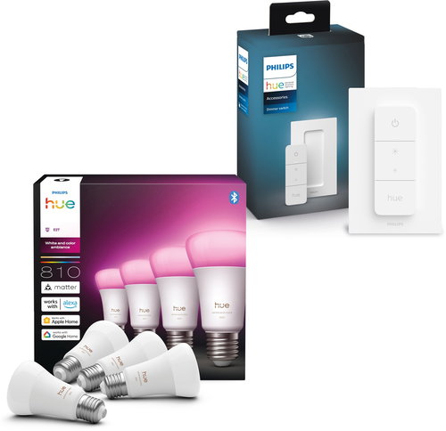 Philips Hue White and Color Ambiance 6 W 810 E27 4 Stk. + Hue dimmer switch V2 - Satz - Hauptbild