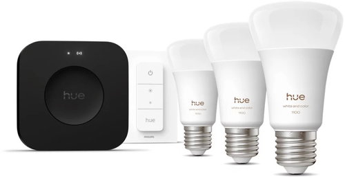 Philips HUE White and colour Starter pack E27 1100lm 3-pack + dimmer switch + Hue Bridge Pro - LED Bulb - Main image