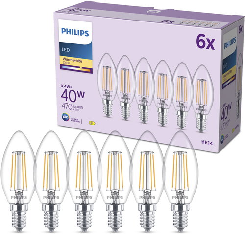 Philips Classic B35, E14, 40 W, warm white, 6 pcs. - LED izzó - Fő fotó