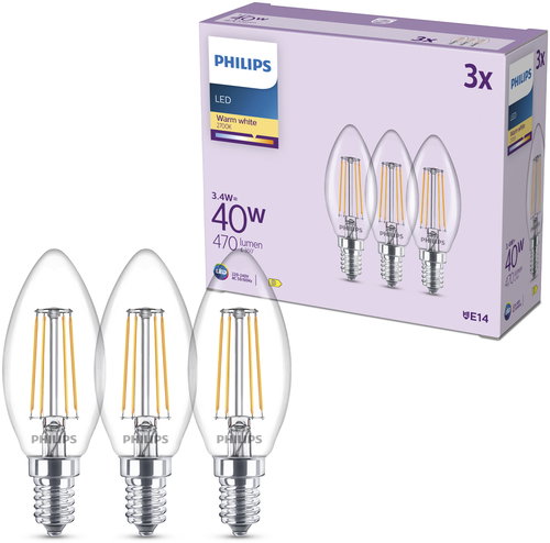Philips Classic B35, E14, 40 W, warmweiß, 3 Stück. - LED-Birne - Hauptbild